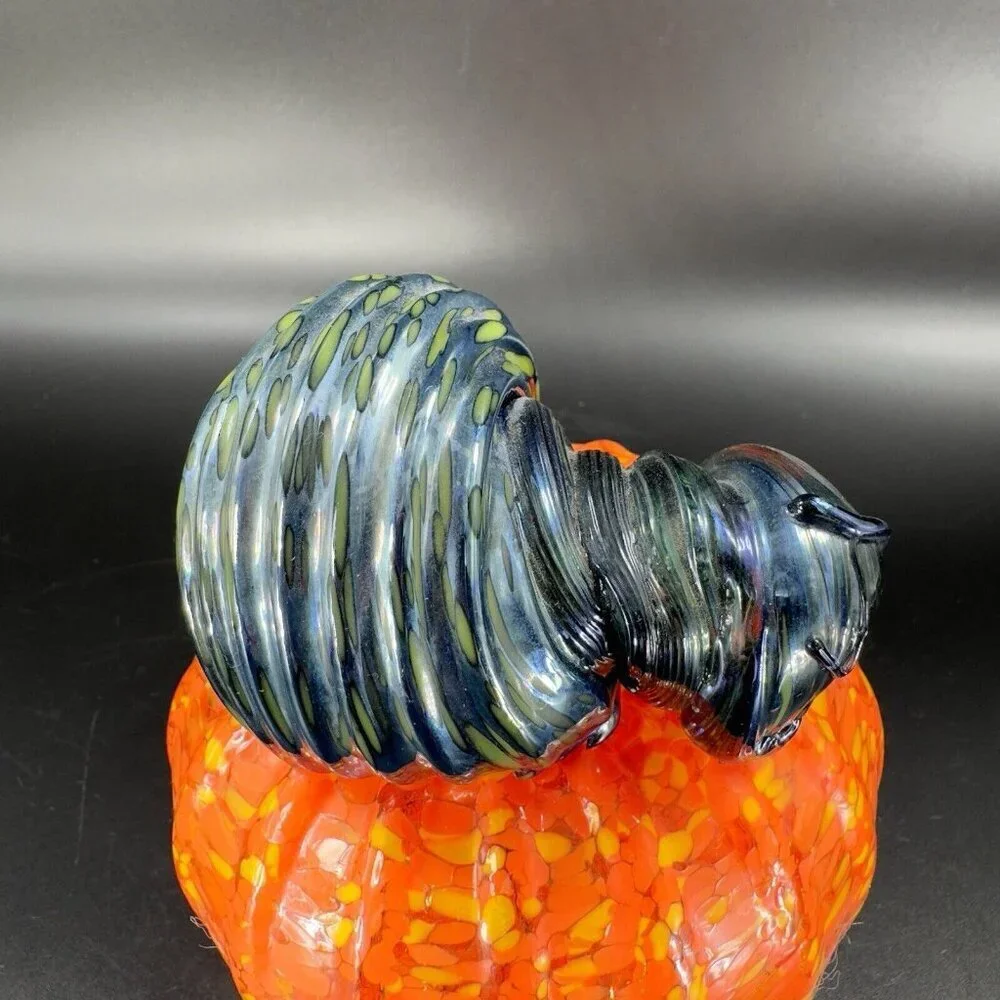 Hand Made Art‎ Glass Pumpkin Heavy Figure Paperweight Hand Blown Glass Decor VTG